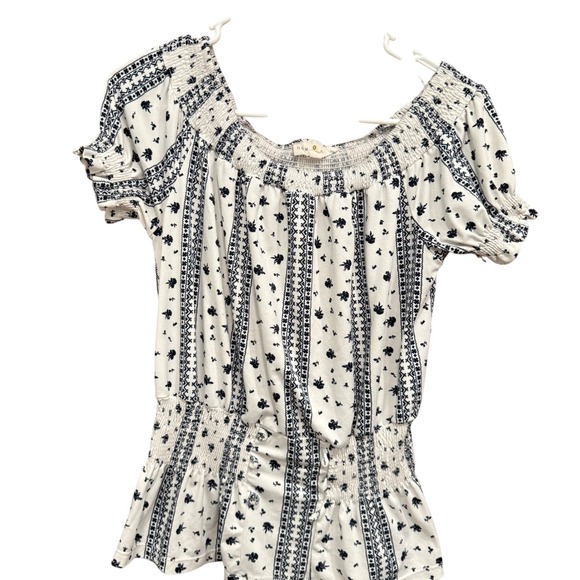 New & Next Smocked Top Floral Print Blouse Off Shoulder Bohemian Medium - Picture 1 of 7